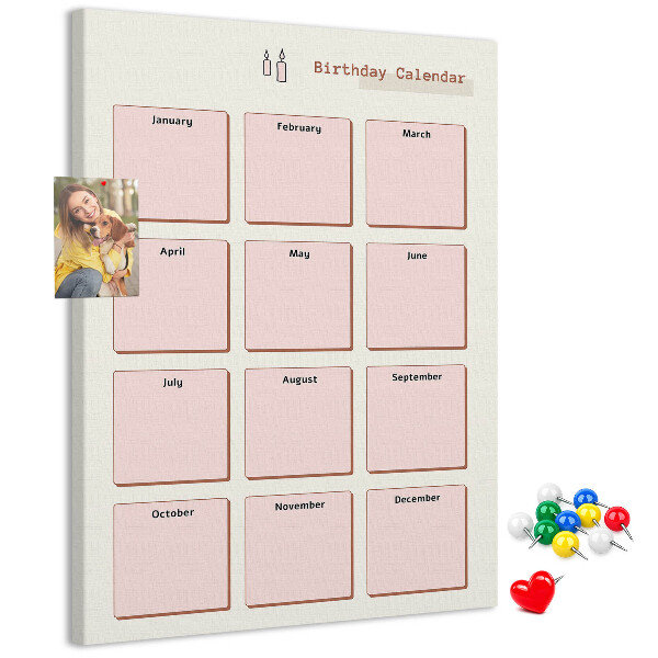 Cork notice board Birthday calendar with space for notes