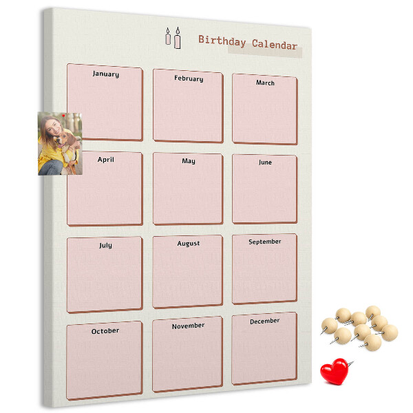 Cork notice board Birthday calendar with space for notes
