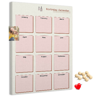 Cork notice board Birthday calendar with space for notes