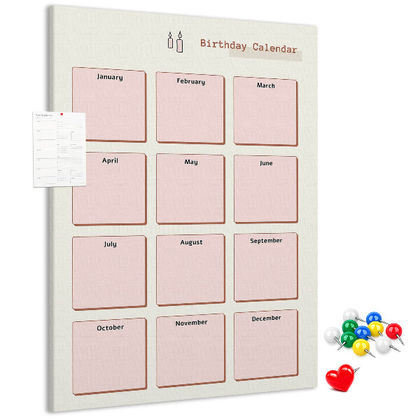 Cork notice board Birthday calendar with space for notes