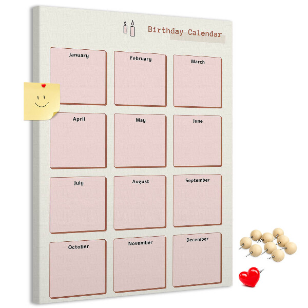 Cork notice board Birthday calendar with space for notes