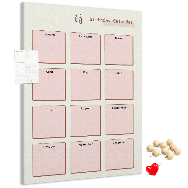Cork notice board Birthday calendar with space for notes