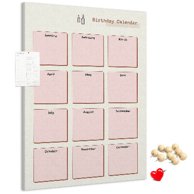 Cork notice board Birthday calendar with space for notes