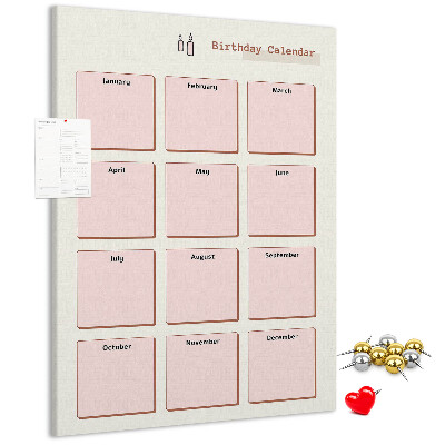 Cork notice board Birthday calendar with space for notes