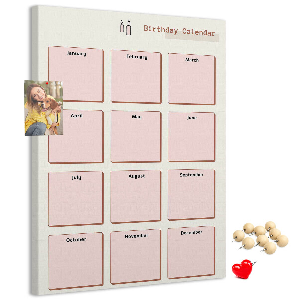 Cork notice board Birthday calendar with space for notes