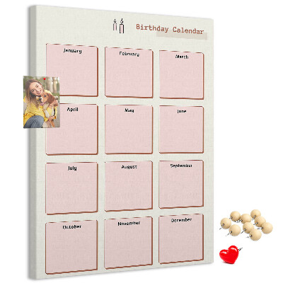 Cork notice board Birthday calendar with space for notes