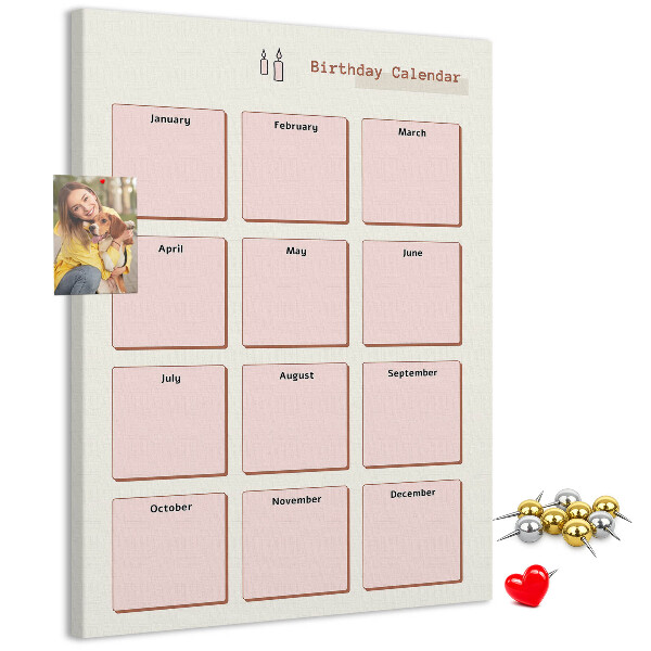 Cork notice board Birthday calendar with space for notes