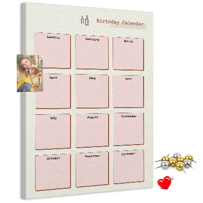 Cork notice board Birthday calendar with space for notes