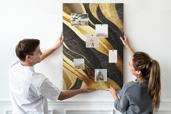 Pin board Gold and black waves fabric texture