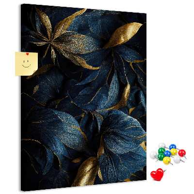 Wall cork memo board Golden leaves on a dark background