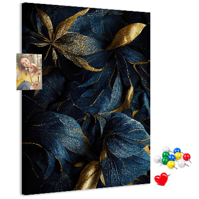 Wall cork memo board Golden leaves on a dark background