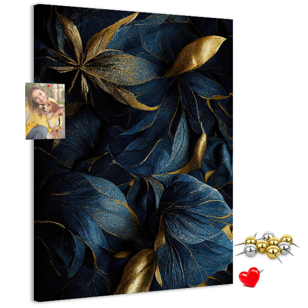 Wall cork memo board Golden leaves on a dark background