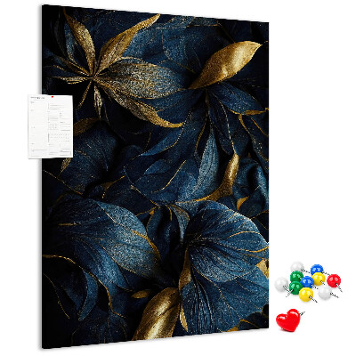 Wall cork memo board Golden leaves on a dark background
