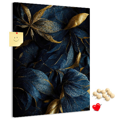 Wall cork memo board Golden leaves on a dark background