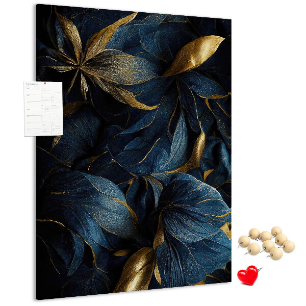Wall cork memo board Golden leaves on a dark background