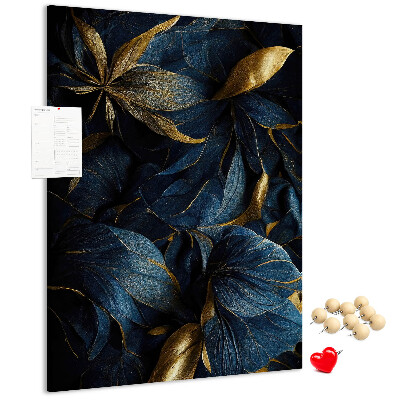 Wall cork memo board Golden leaves on a dark background