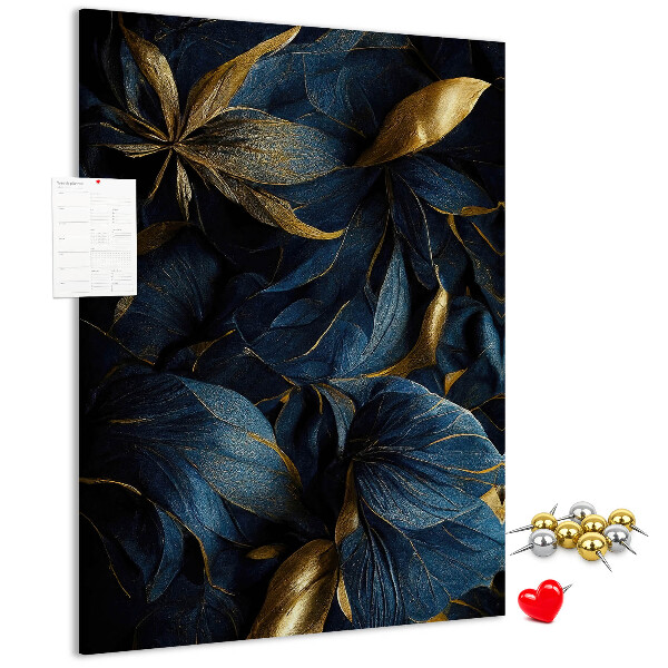 Wall cork memo board Golden leaves on a dark background