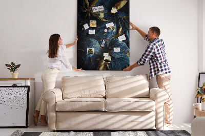 Wall cork memo board Golden leaves on a dark background