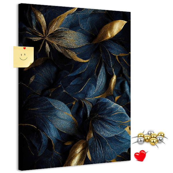Wall cork memo board Golden leaves on a dark background
