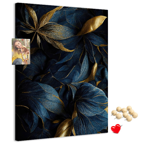 Wall cork memo board Golden leaves on a dark background