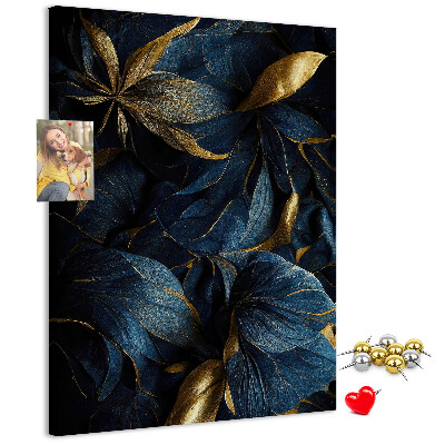Wall cork memo board Golden leaves on a dark background