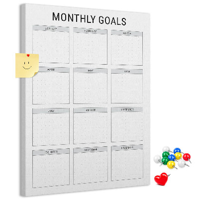 Memo cork board Planning monthly goals in the calendar