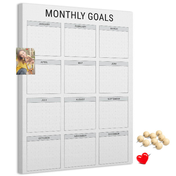 Memo cork board Planning monthly goals in the calendar