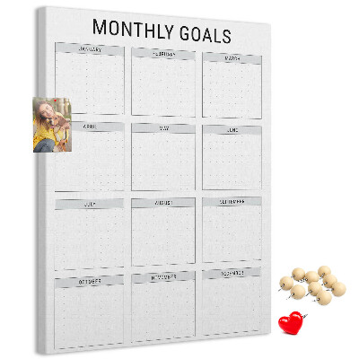 Memo cork board Planning monthly goals in the calendar