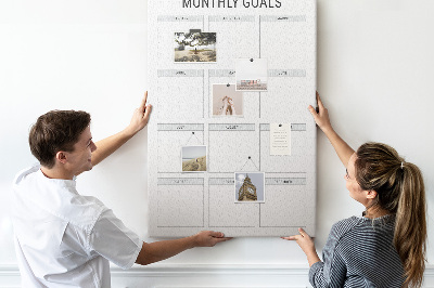 Memo cork board Planning monthly goals in the calendar