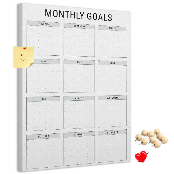 Memo cork board Planning monthly goals in the calendar