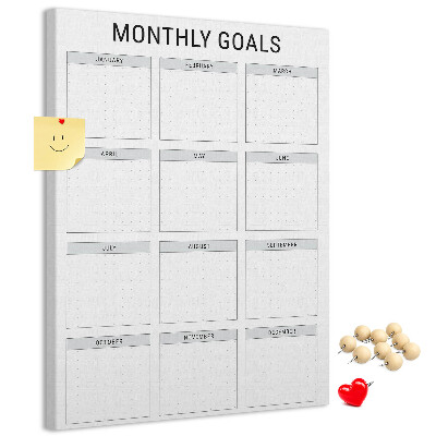 Memo cork board Planning monthly goals in the calendar