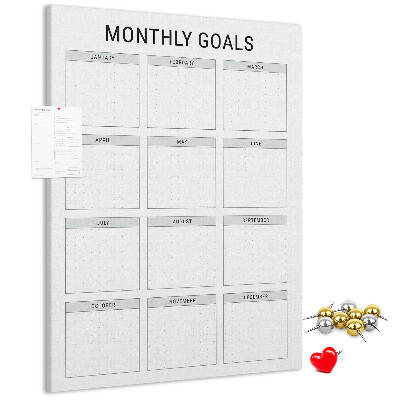 Memo cork board Planning monthly goals in the calendar