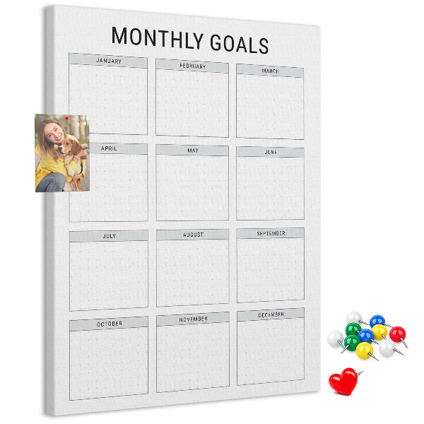 Memo cork board Planning monthly goals in the calendar