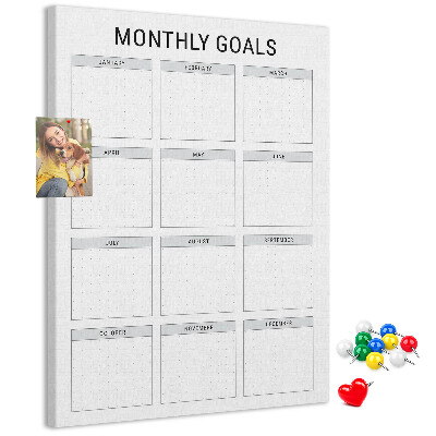 Memo cork board Planning monthly goals in the calendar