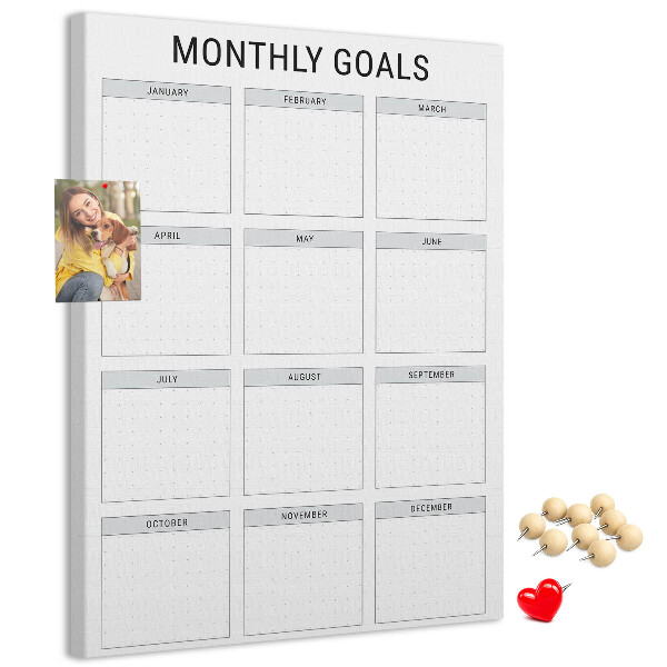 Memo cork board Planning monthly goals in the calendar