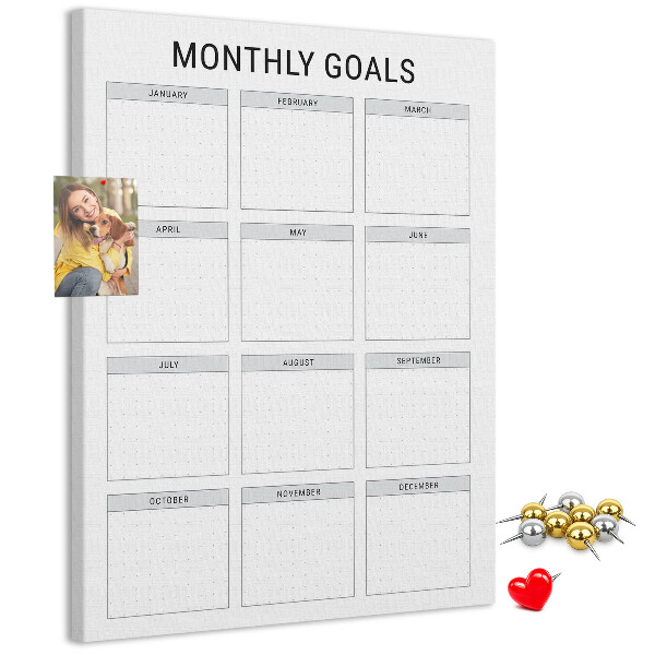 Memo cork board Planning monthly goals in the calendar