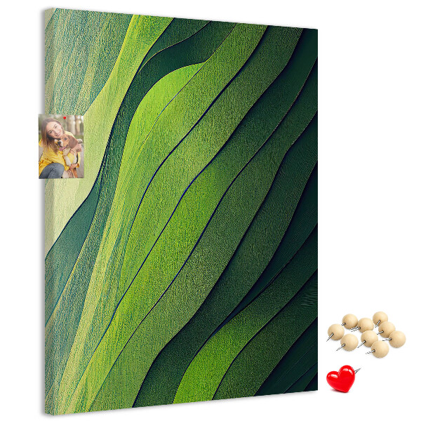 Cork notice board Waves of green leaves in subtle shades