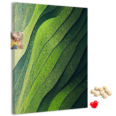 Cork notice board Waves of green leaves in subtle shades