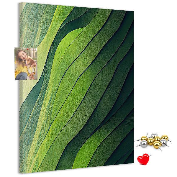 Cork notice board Waves of green leaves in subtle shades