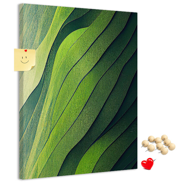 Cork notice board Waves of green leaves in subtle shades