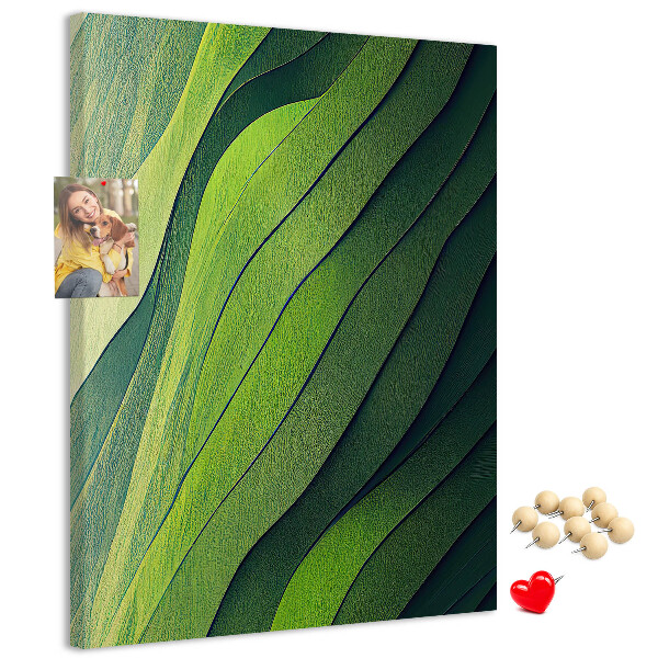 Cork notice board Waves of green leaves in subtle shades