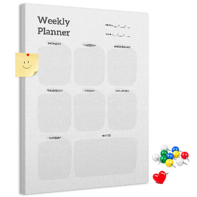Wall cork memo board Weekly planner with empty fields