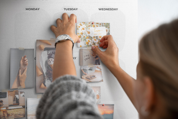 Wall cork memo board Weekly planner with empty fields