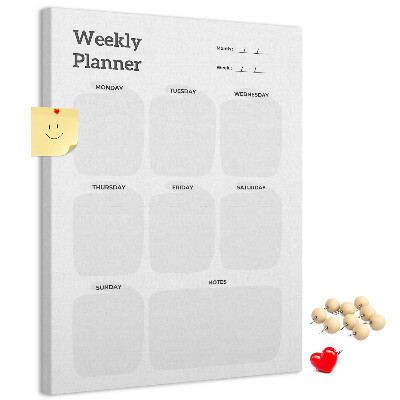 Wall cork memo board Weekly planner with empty fields