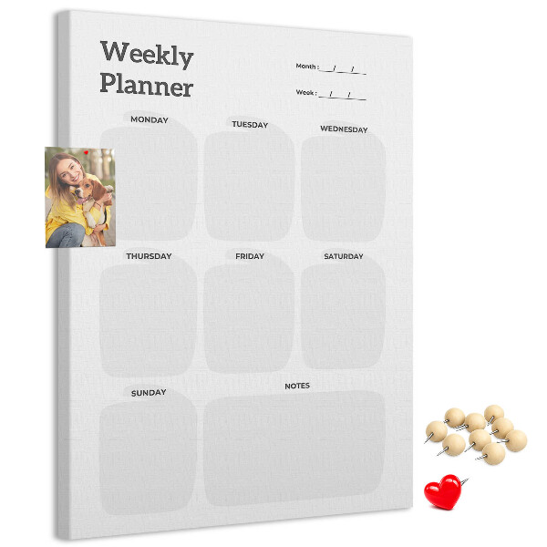 Wall cork memo board Weekly planner with empty fields