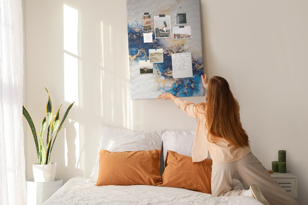 Memo cork board Abstract pattern in shades of blue
