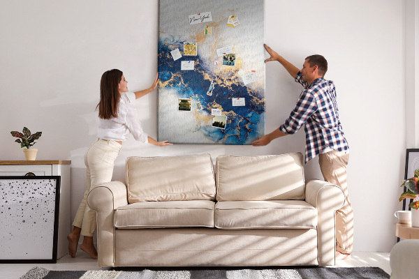 Memo cork board Abstract pattern in shades of blue
