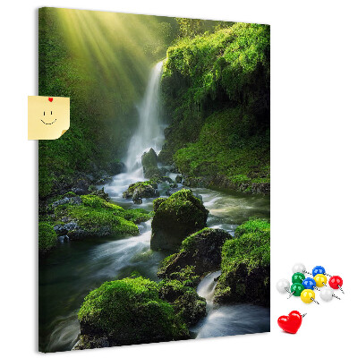 Cork notice board Green valley with a waterfall and a stream