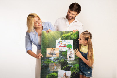 Cork notice board Green valley with a waterfall and a stream