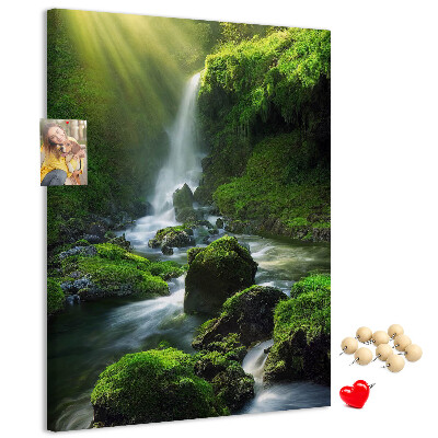 Cork notice board Green valley with a waterfall and a stream